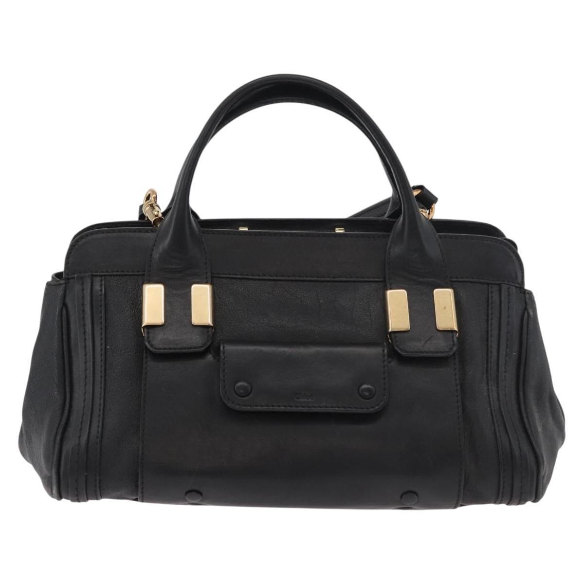 Chloe Alice Hand Bag Leather 2way Black Gold Auth 182441