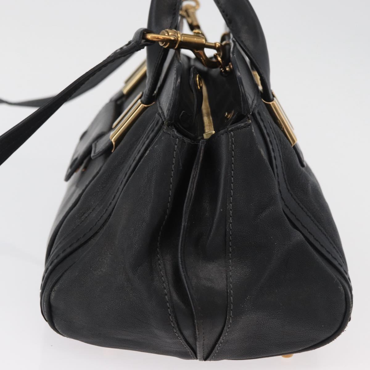 Chloe Alice Hand Bag Leather 2way Black Gold Auth 182441