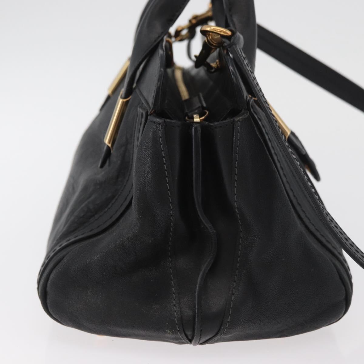 Chloe Alice Hand Bag Leather 2way Black Gold Auth 182441