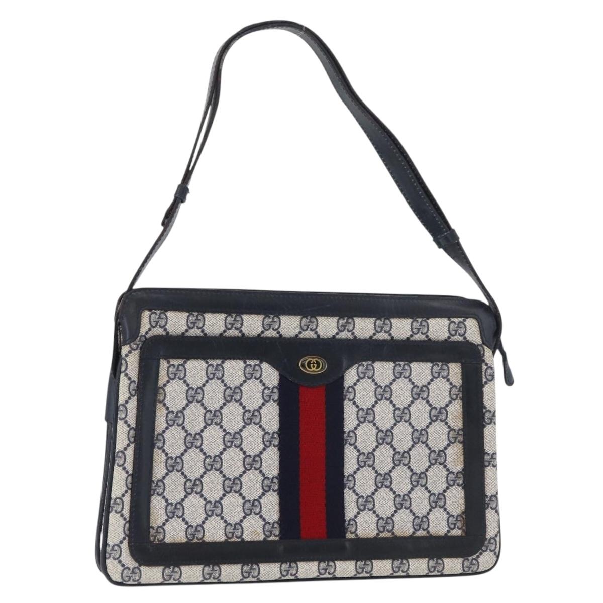 GUCCI GG Supreme Sherry Line Shoulder Bag PVC Navy Gold 010 378 Auth 182442