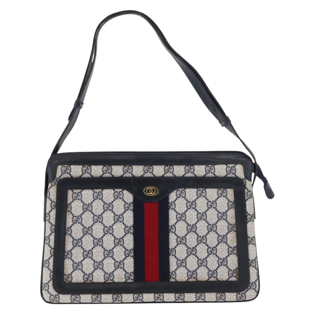 GUCCI GG Supreme Sherry Line Shoulder Bag PVC Navy Gold 010 378 Auth 182442