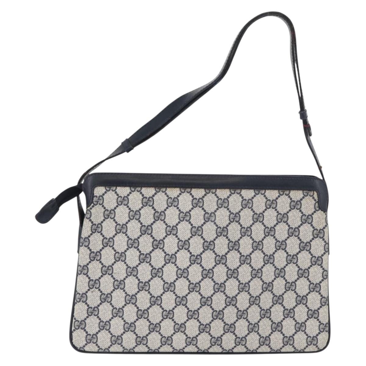 GUCCI GG Supreme Sherry Line Shoulder Bag PVC Navy Gold 010 378 Auth 182442