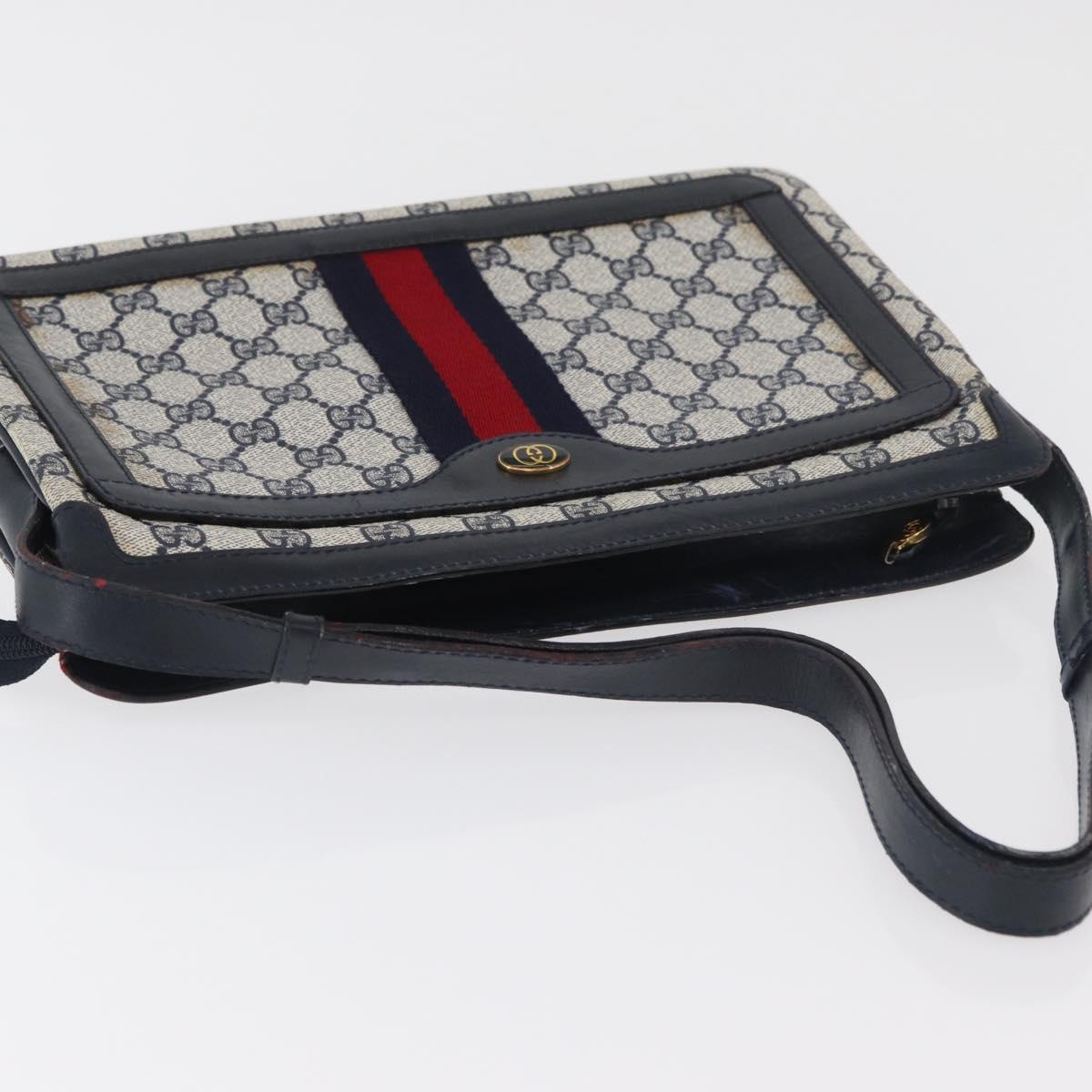GUCCI GG Supreme Sherry Line Shoulder Bag PVC Navy Gold 010 378 Auth 182442