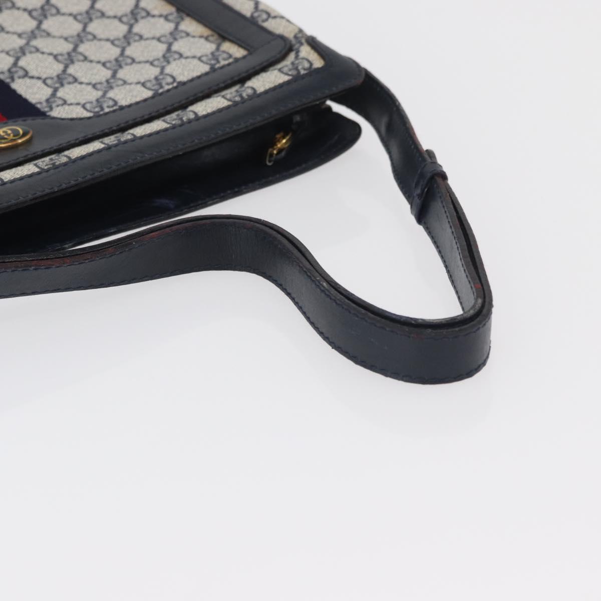 GUCCI GG Supreme Sherry Line Shoulder Bag PVC Navy Gold 010 378 Auth 182442