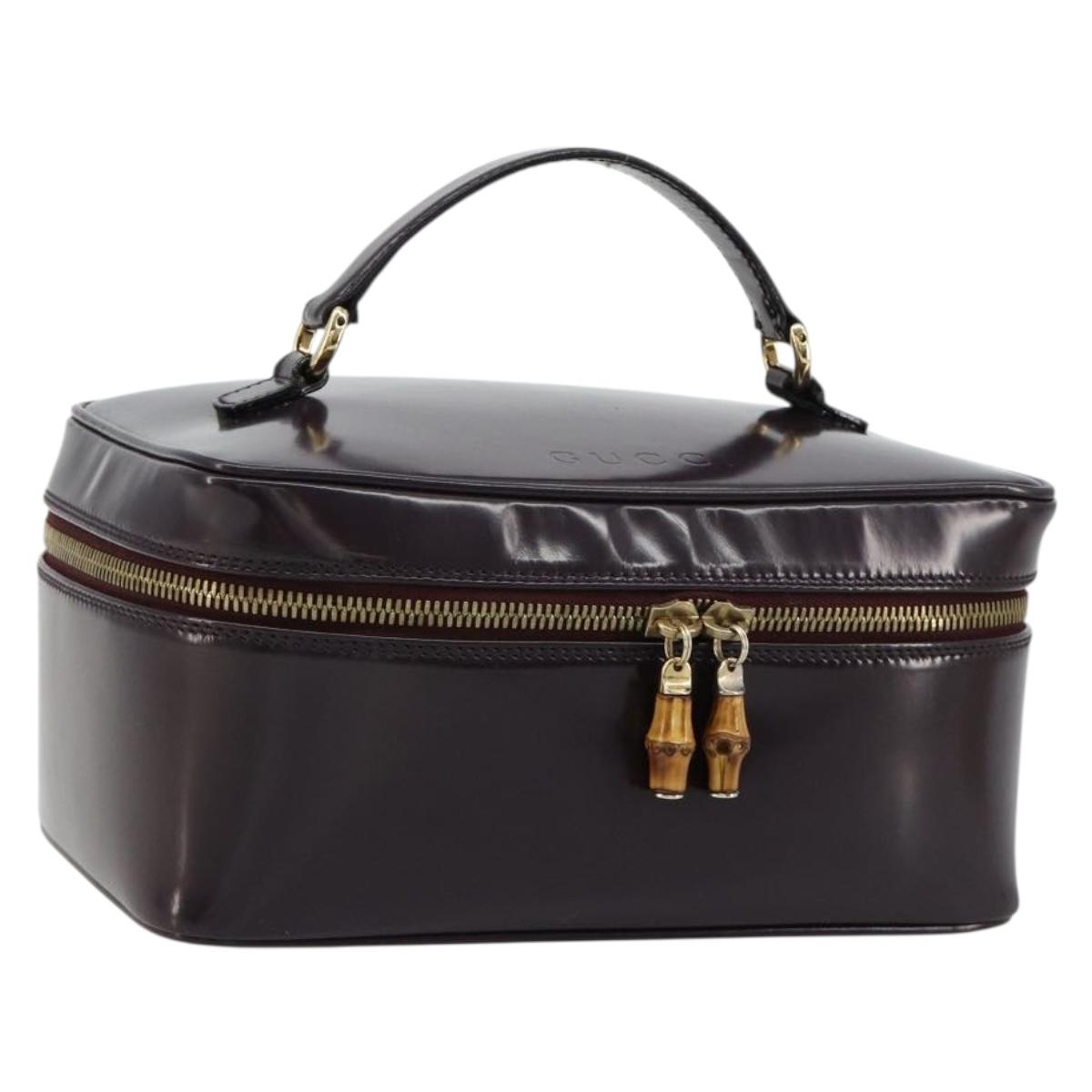 GUCCI Bamboo Vanity Hand Bag Patent leather Navy Gold 032 1956 0150 Auth 182446