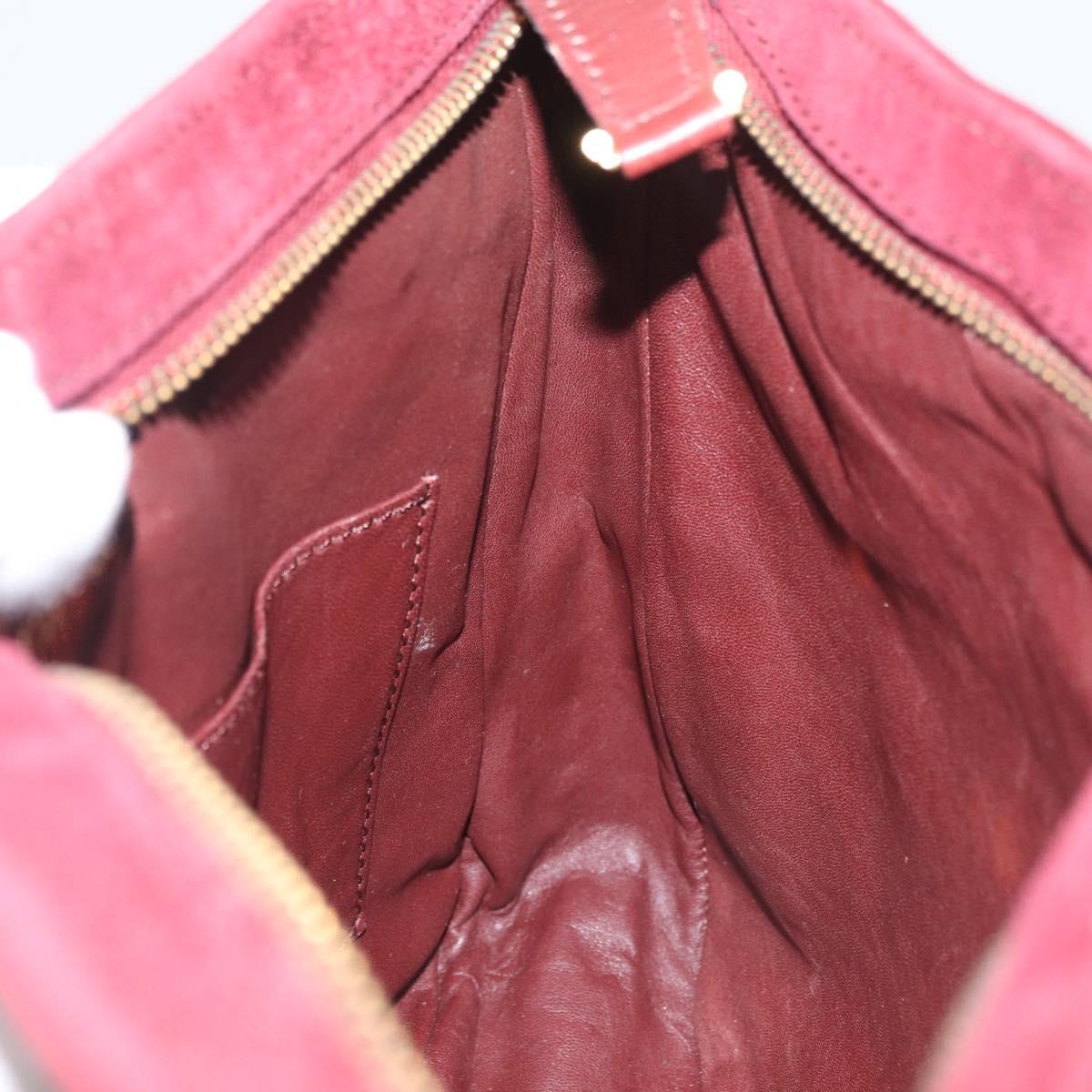 CARTIER Shoulder Bag Suede Bordeaux Gold Auth 182447