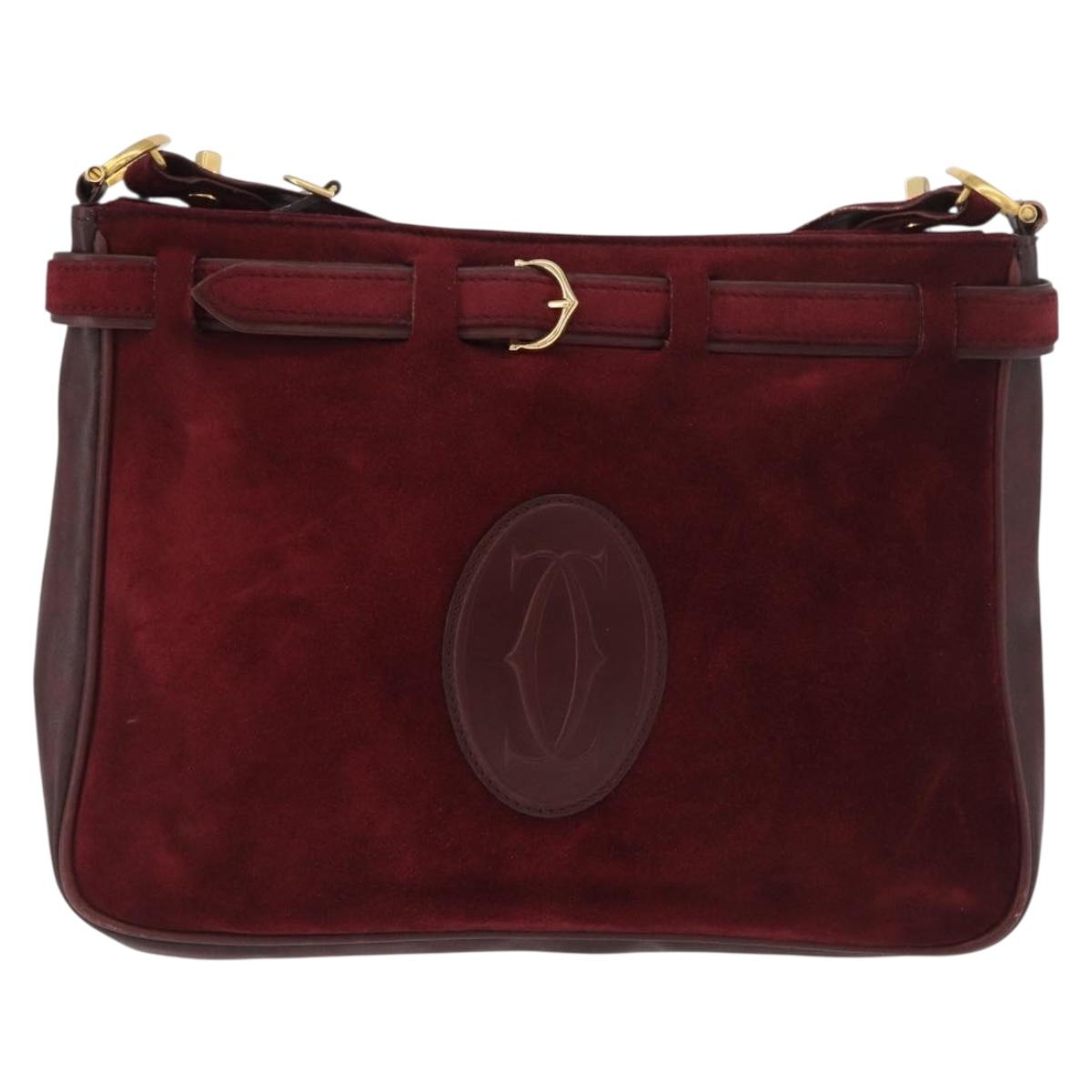 CARTIER Shoulder Bag Suede Bordeaux Gold Auth 182447