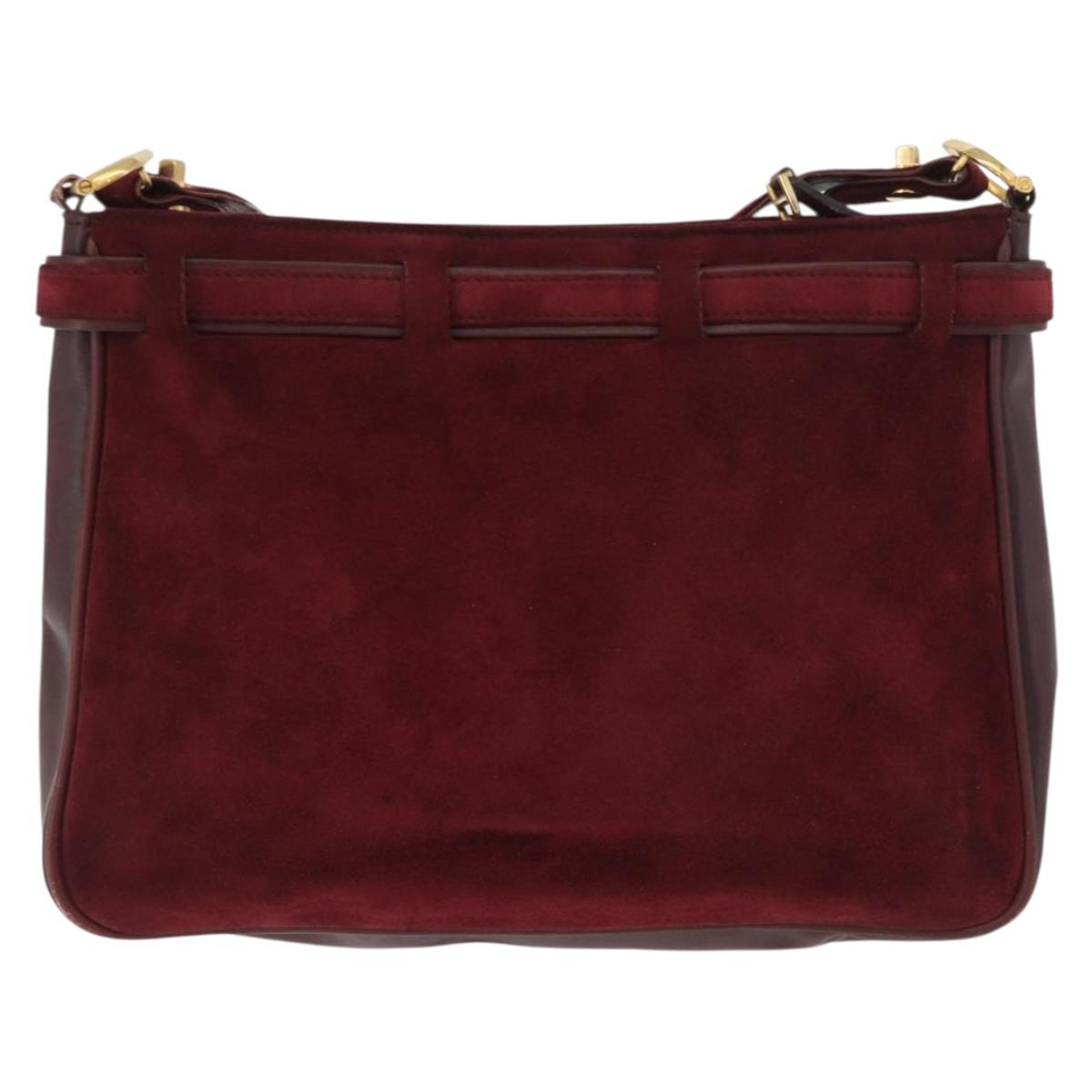 CARTIER Shoulder Bag Suede Bordeaux Gold Auth 182447
