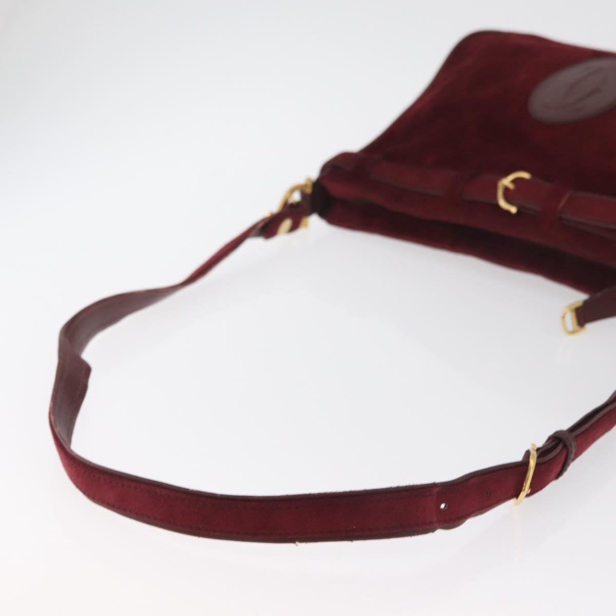 CARTIER Shoulder Bag Suede Bordeaux Gold Auth 182447
