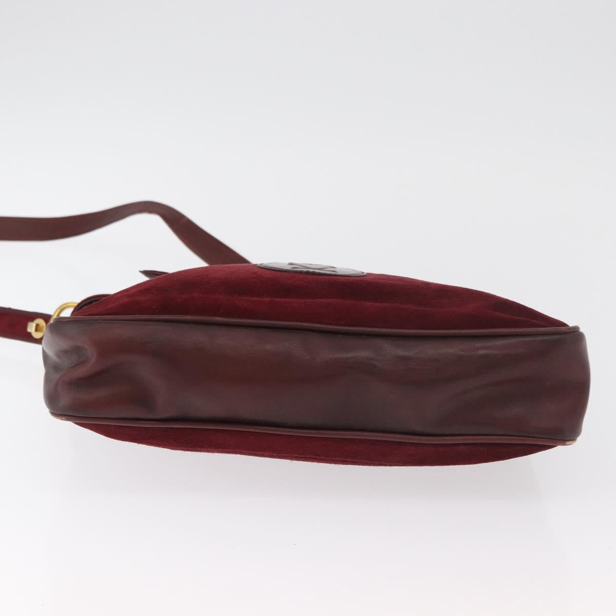 CARTIER Shoulder Bag Suede Bordeaux Gold Auth 182447