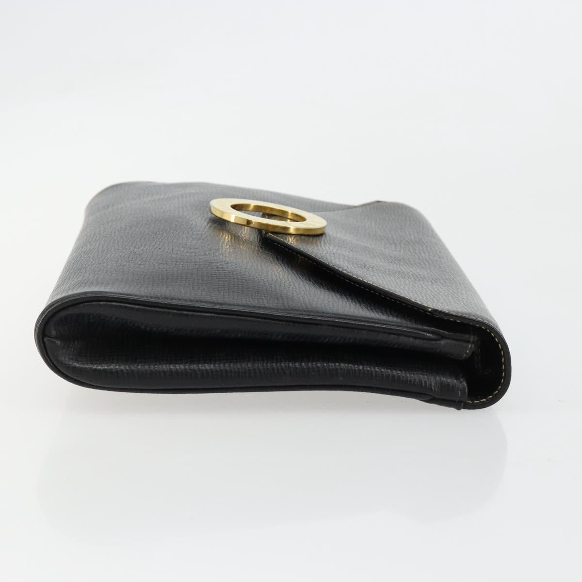 CELINE Circle Shoulder Bag Leather Black Gold Auth 182448