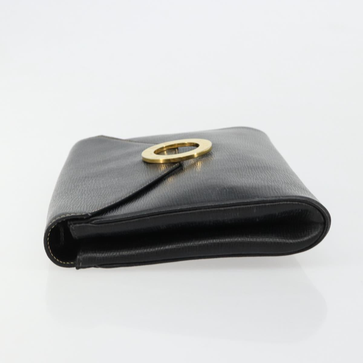 CELINE Circle Shoulder Bag Leather Black Gold Auth 182448
