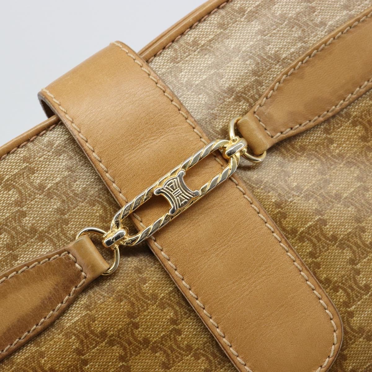 CELINE Macadam Canvas Shoulder Bag PVC Leather Beige Gold Auth 182451