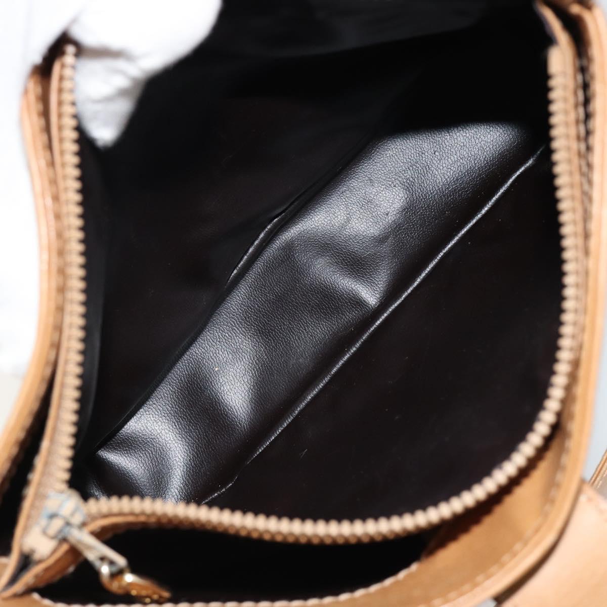 CELINE Macadam Canvas Shoulder Bag PVC Leather Beige Gold Auth 182451
