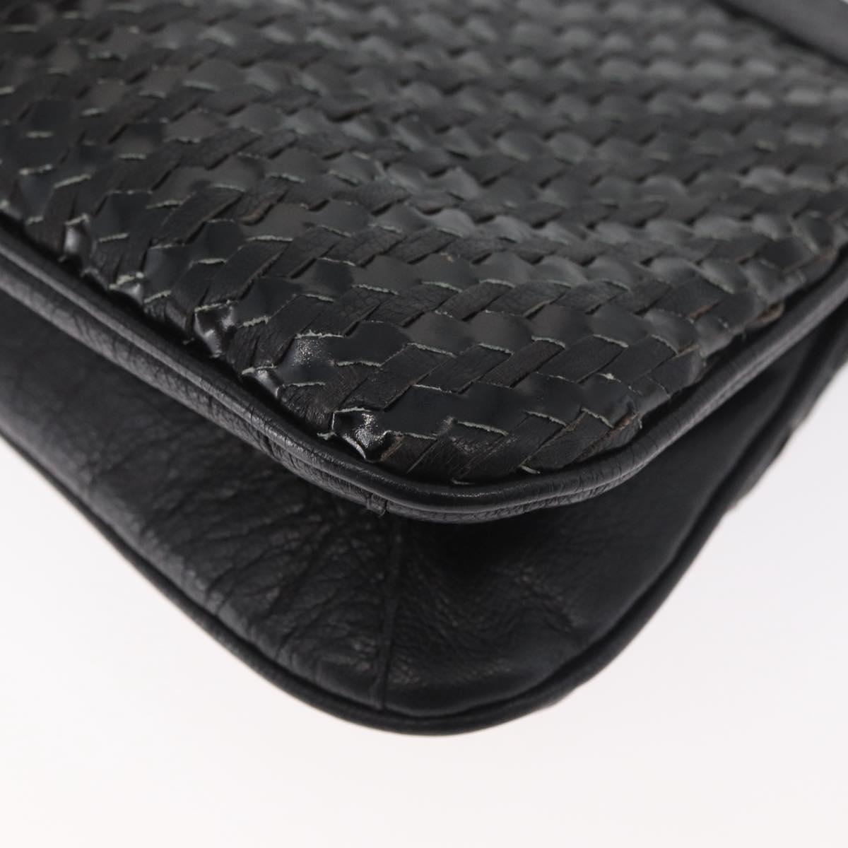FENDI Shoulder Bag Leather Black Gold Auth 182453