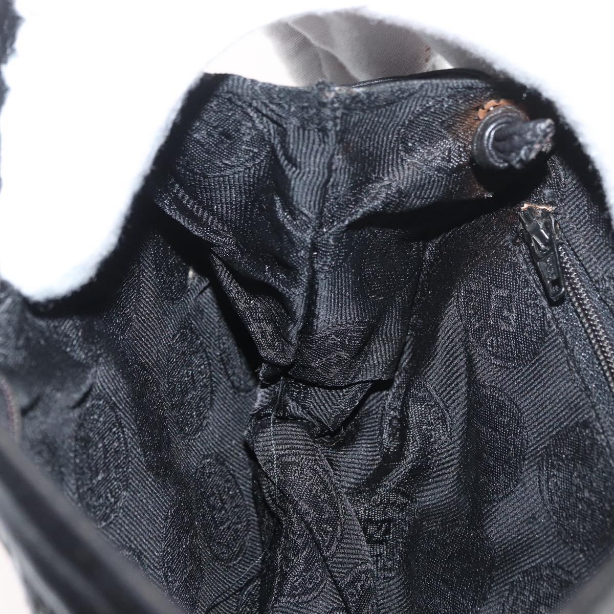 FENDI Shoulder Bag Leather Black Gold Auth 182453