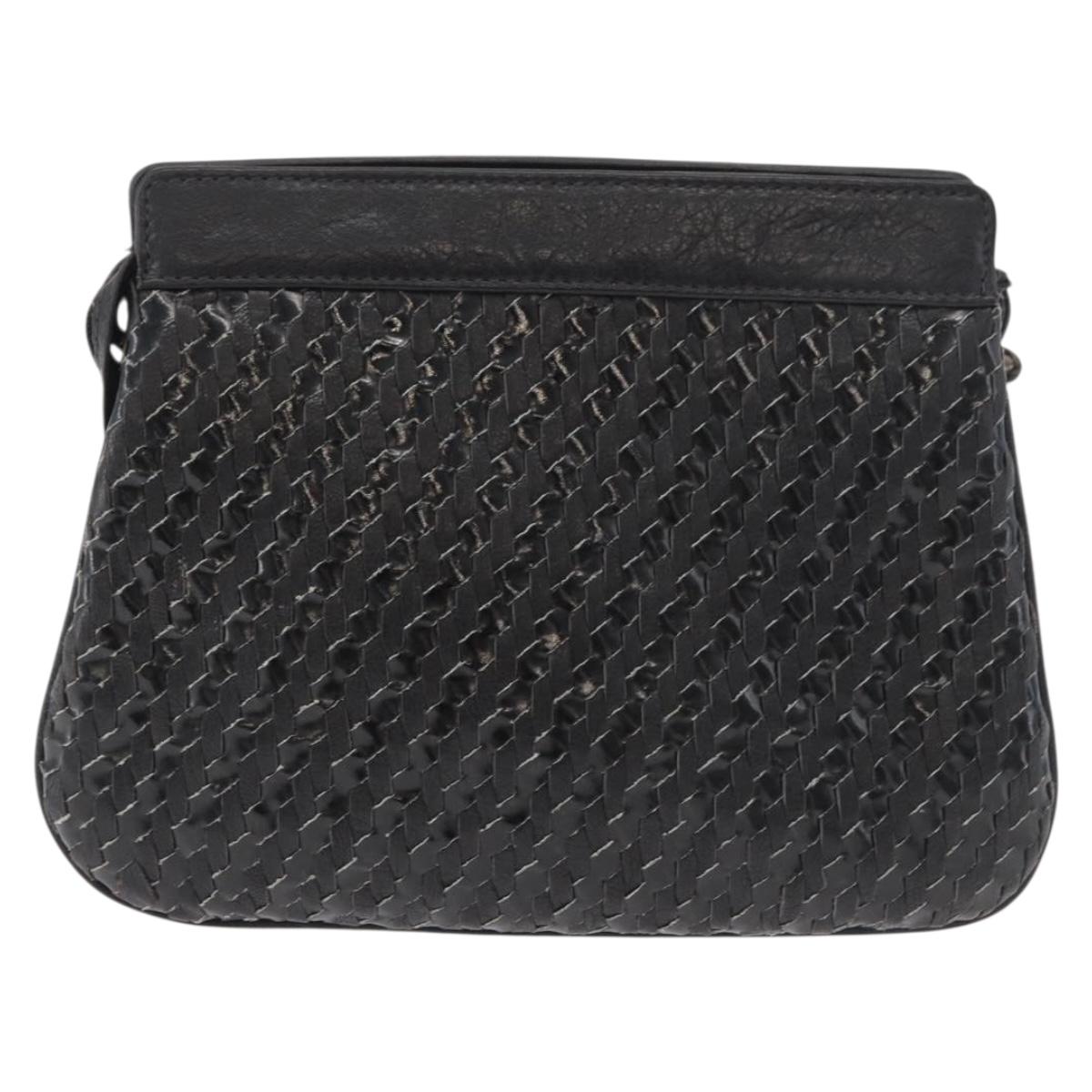 FENDI Shoulder Bag Leather Black Gold Auth 182453