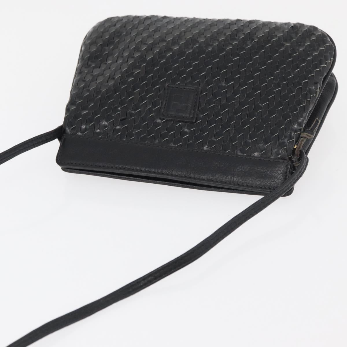 FENDI Shoulder Bag Leather Black Gold Auth 182453