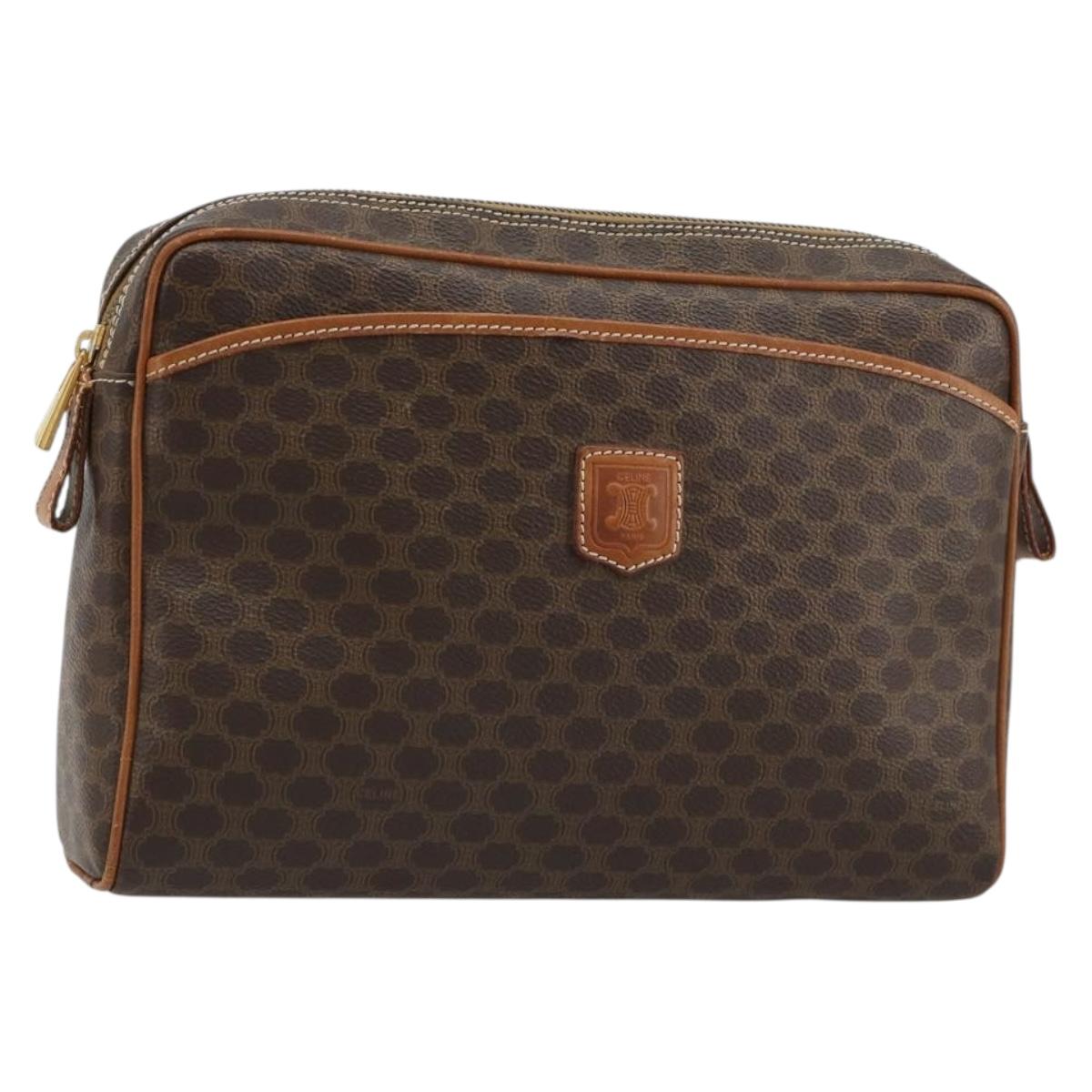 CELINE Macadam Canvas Clutch Bag PVC Leather Brown Gold Auth 182456