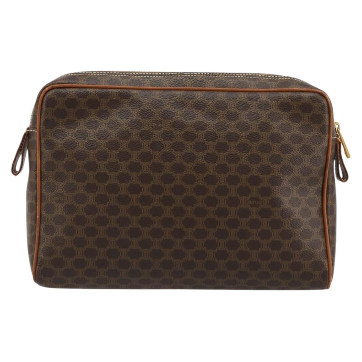 CELINE Macadam Canvas Clutch Bag PVC Leather Brown Gold Auth 182456
