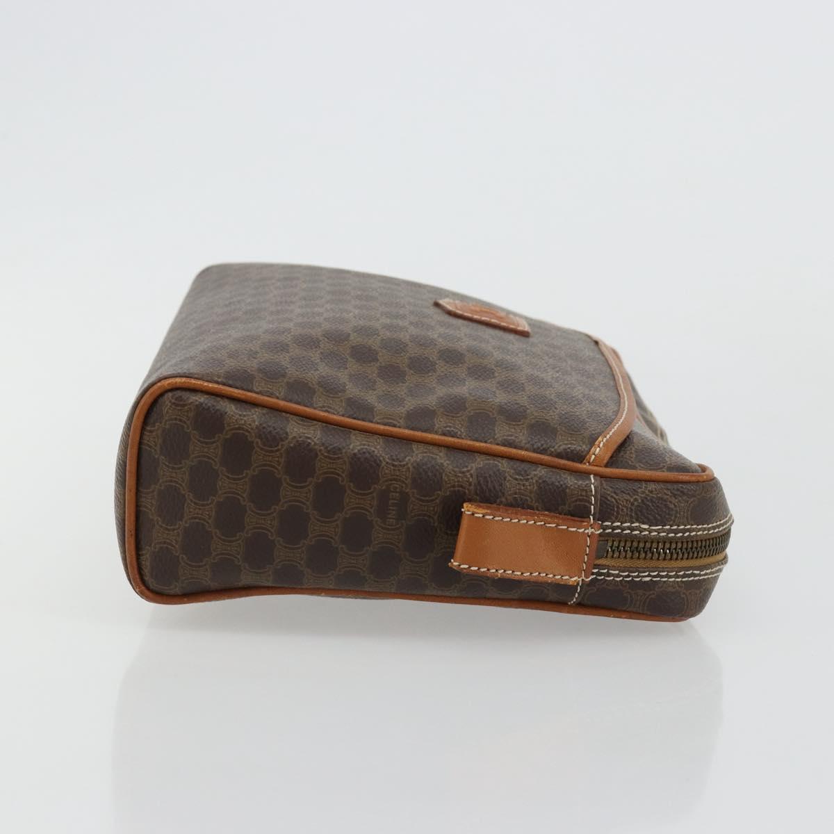 CELINE Macadam Canvas Clutch Bag PVC Leather Brown Gold Auth 182456
