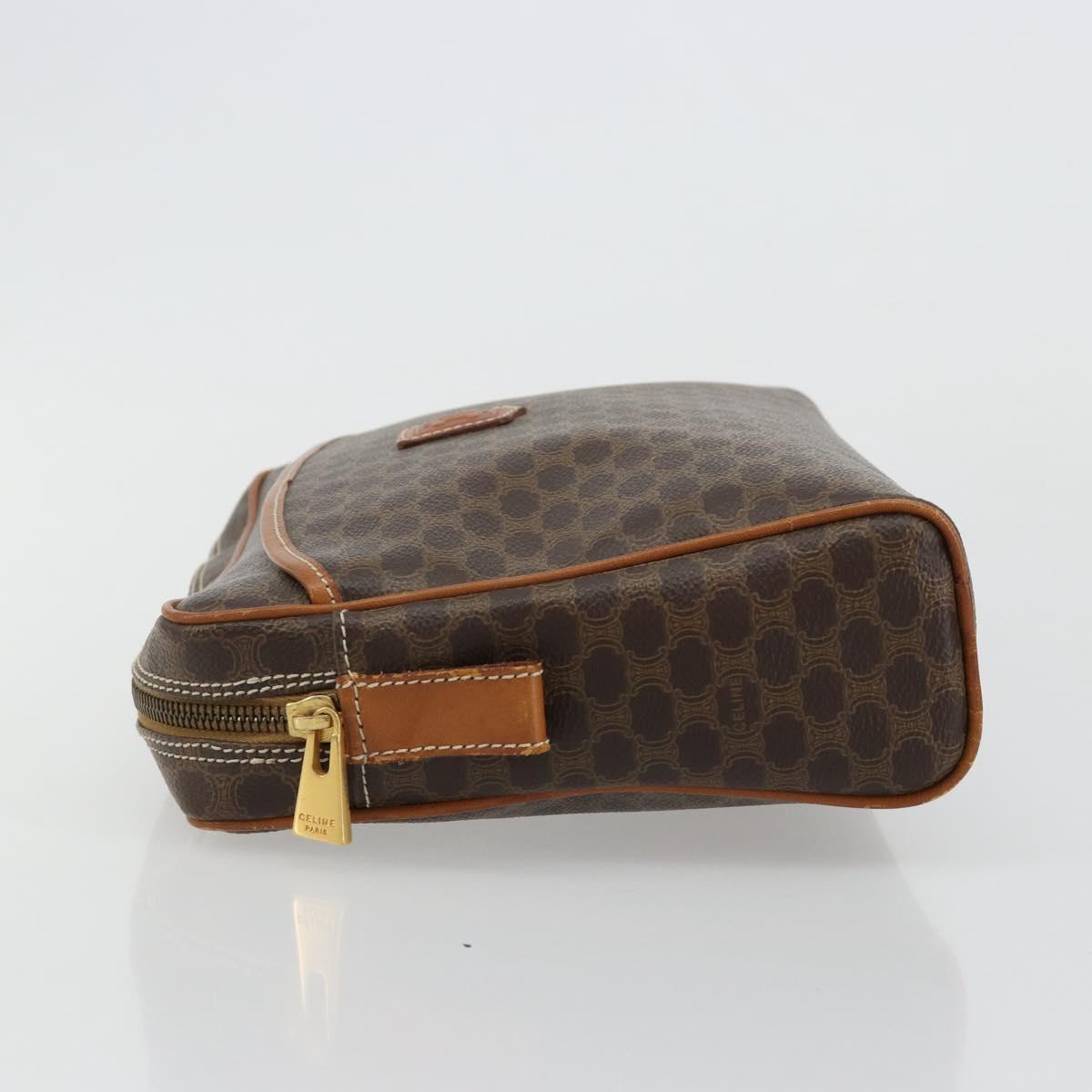 CELINE Macadam Canvas Clutch Bag PVC Leather Brown Gold Auth 182456