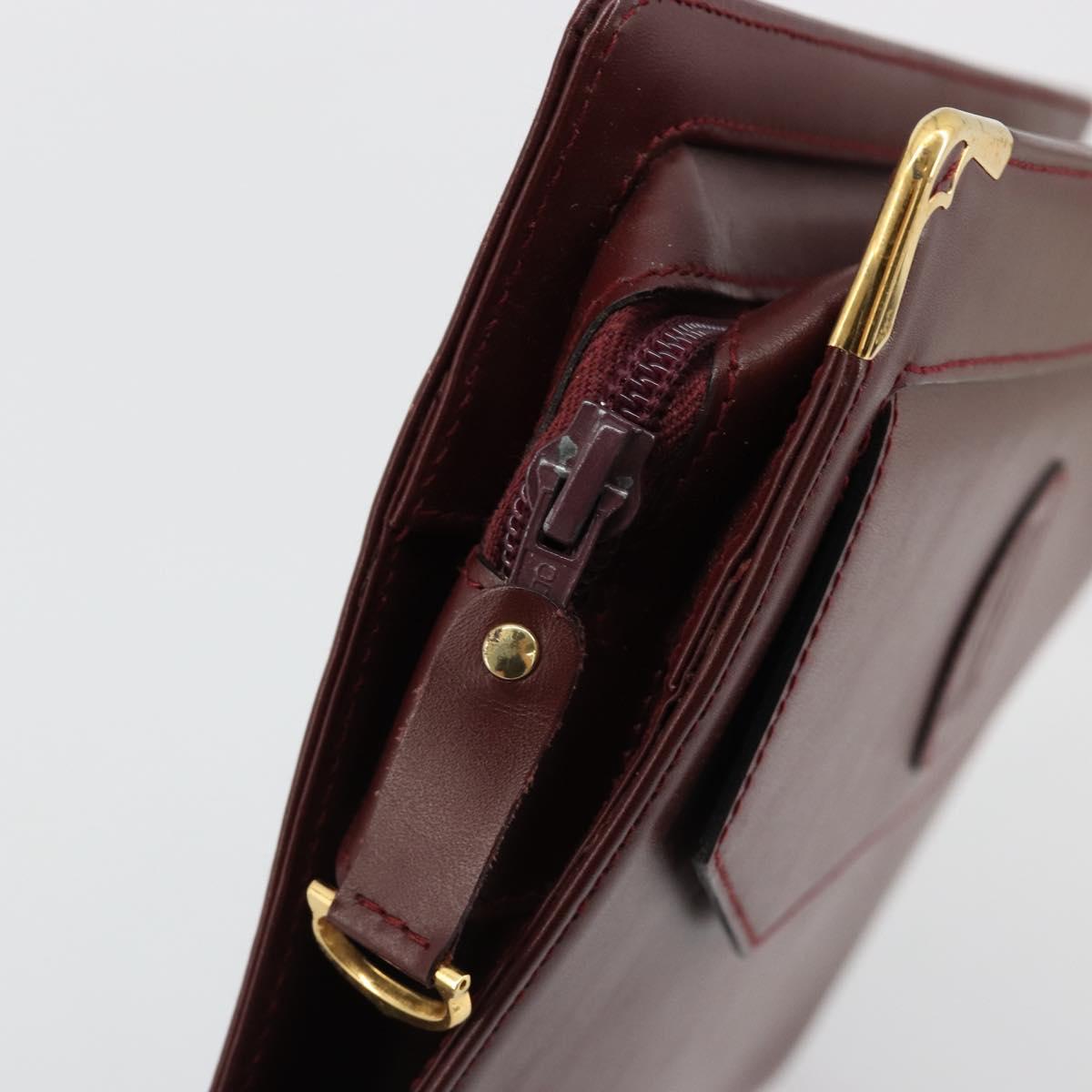 CARTIER Must Line Clutch Bag Leather Bordeaux Gold Auth 182457