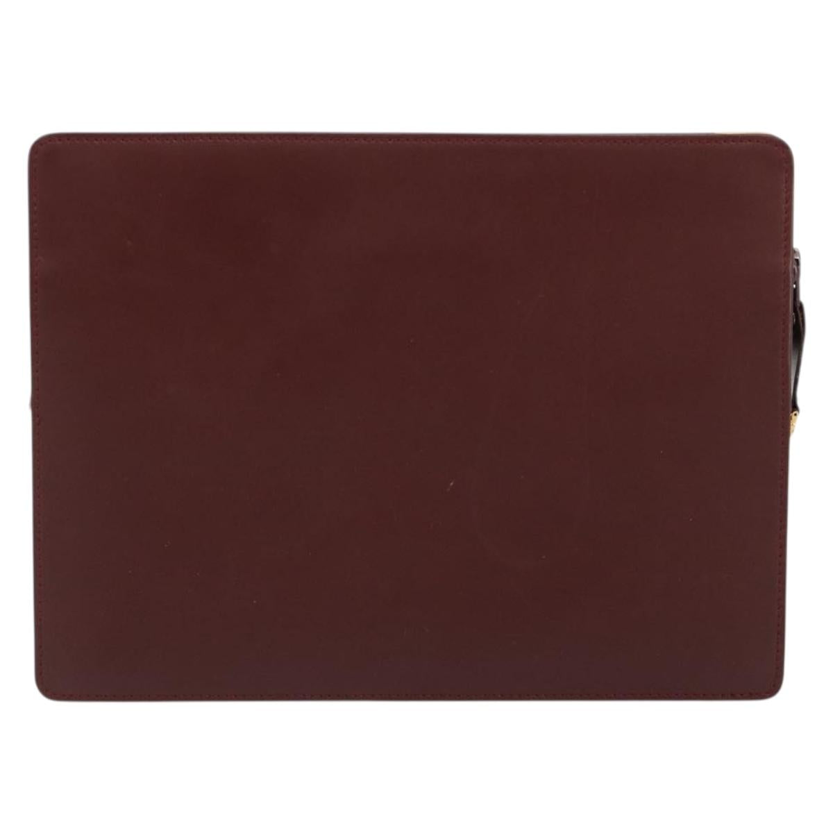 CARTIER Must Line Clutch Bag Leather Bordeaux Gold Auth 182457