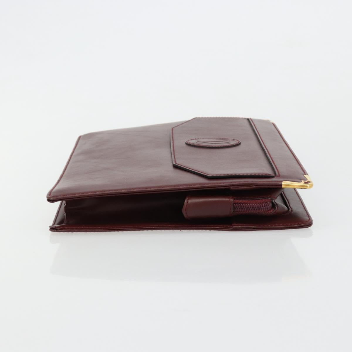 CARTIER Must Line Clutch Bag Leather Bordeaux Gold Auth 182457