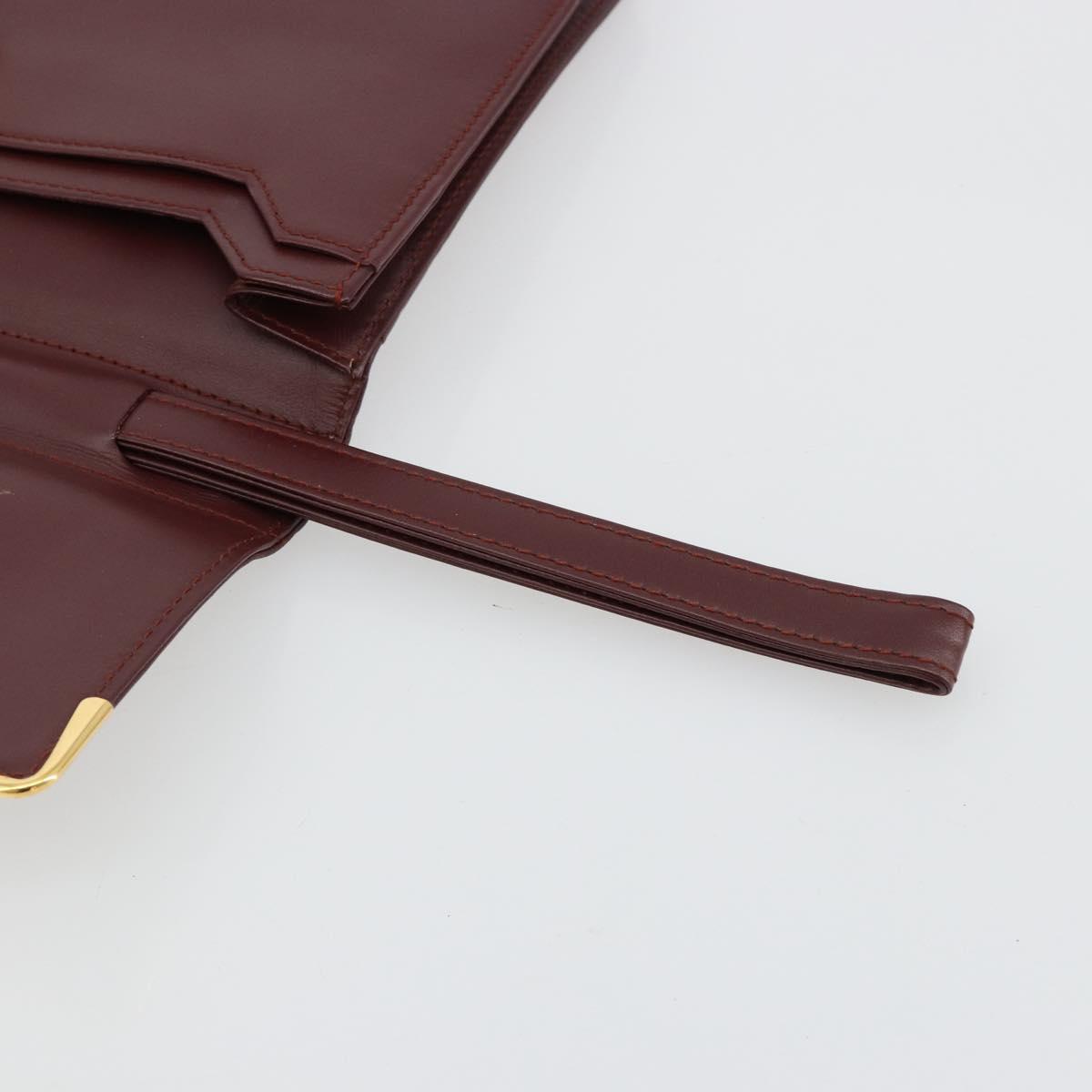CARTIER Must Line Clutch Bag Leather Bordeaux Gold Auth 182459