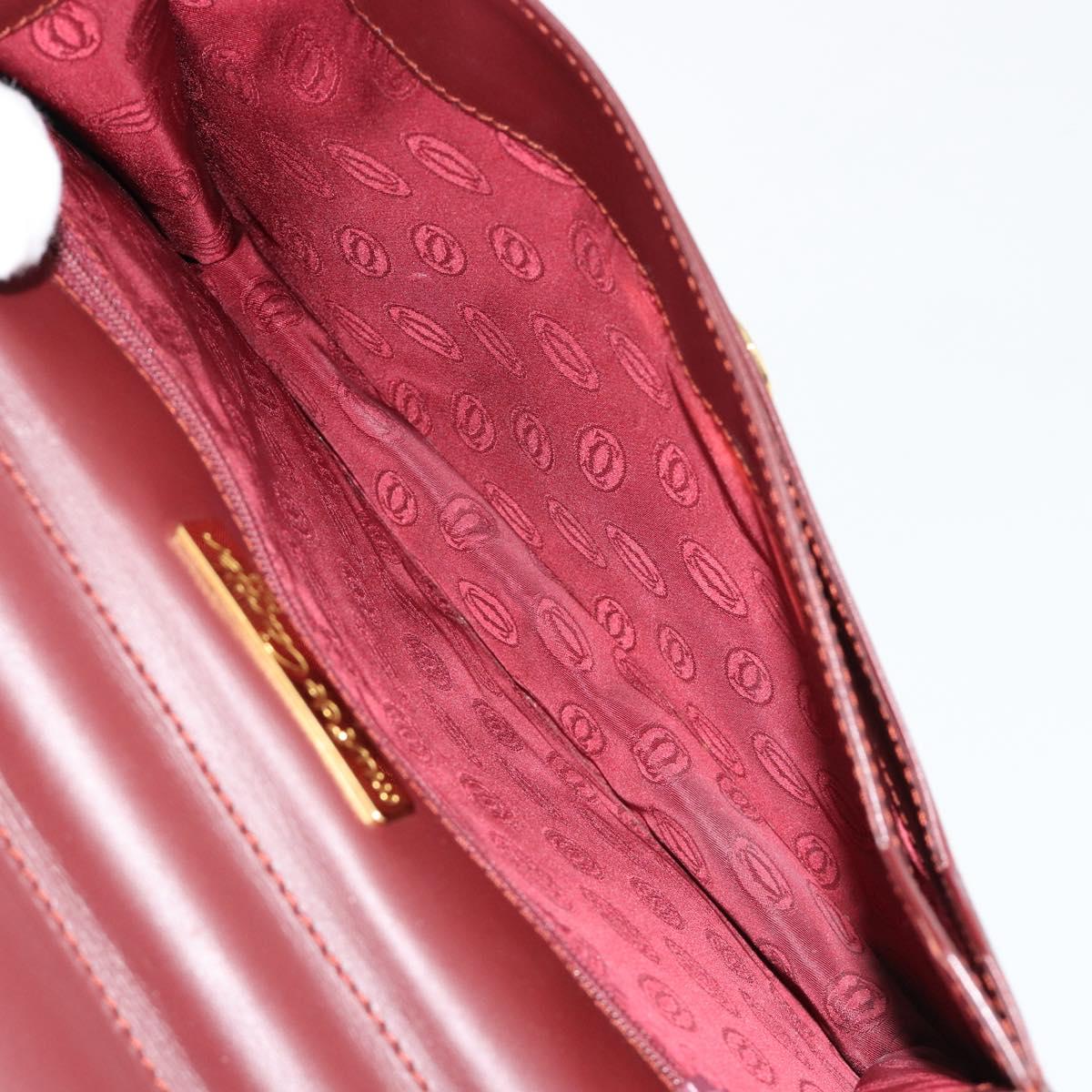 CARTIER Must Line Clutch Bag Leather Bordeaux Gold Auth 182459