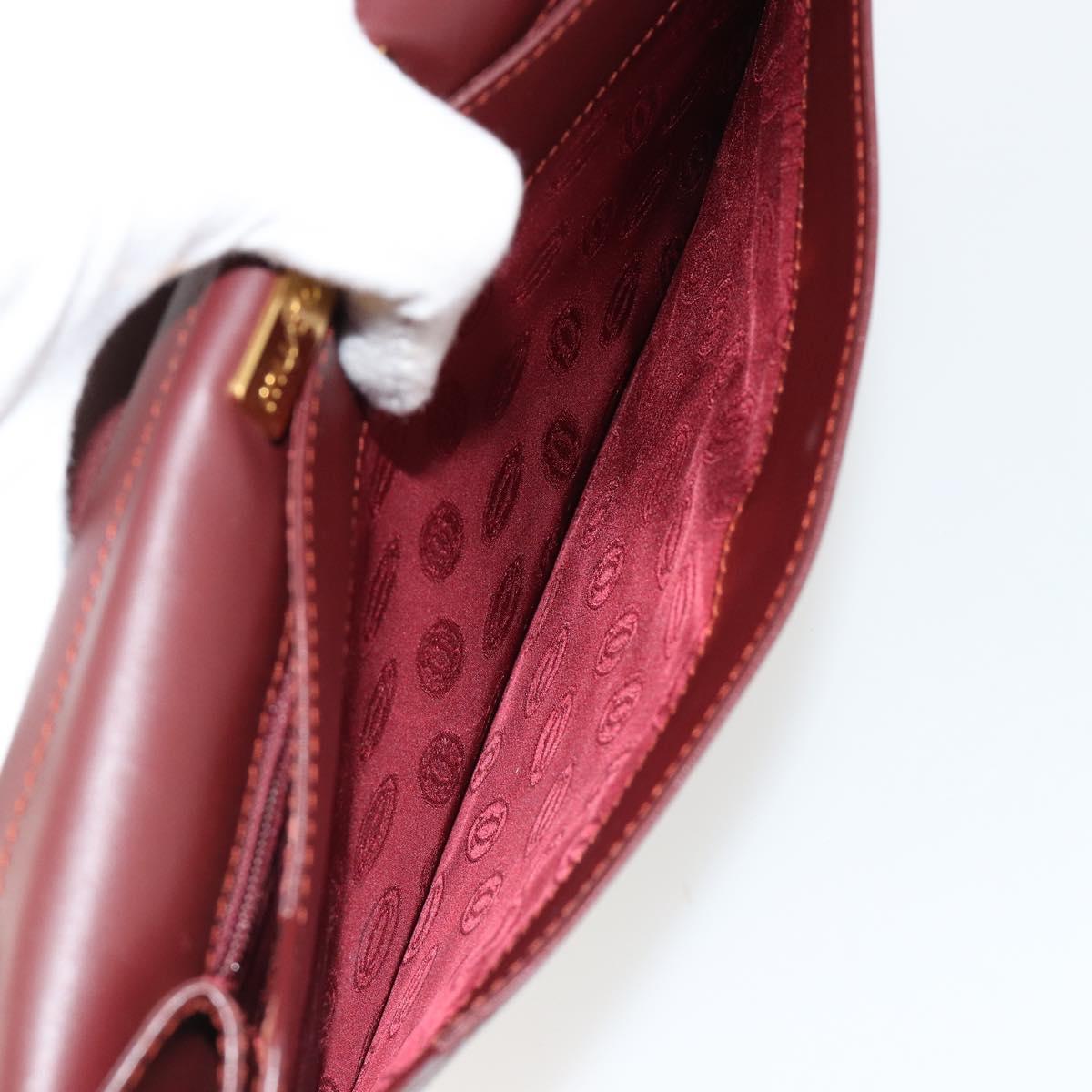 CARTIER Must Line Clutch Bag Leather Bordeaux Gold Auth 182459
