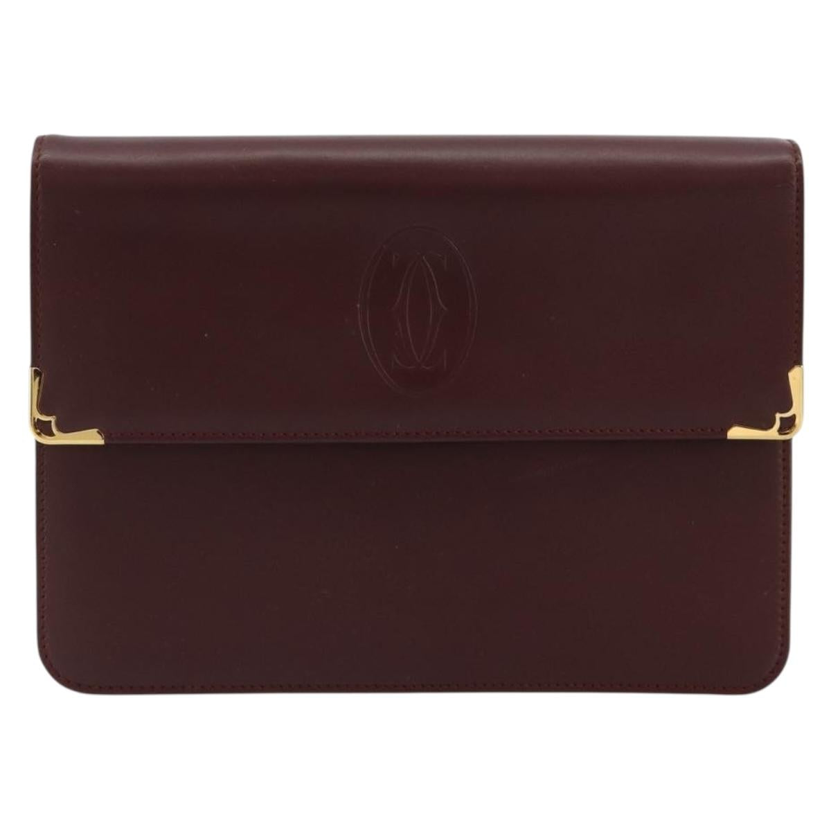 CARTIER Must Line Clutch Bag Leather Bordeaux Gold Auth 182459