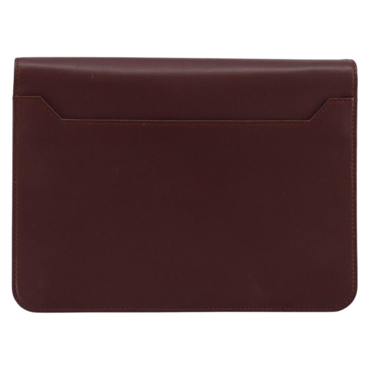 CARTIER Must Line Clutch Bag Leather Bordeaux Gold Auth 182459