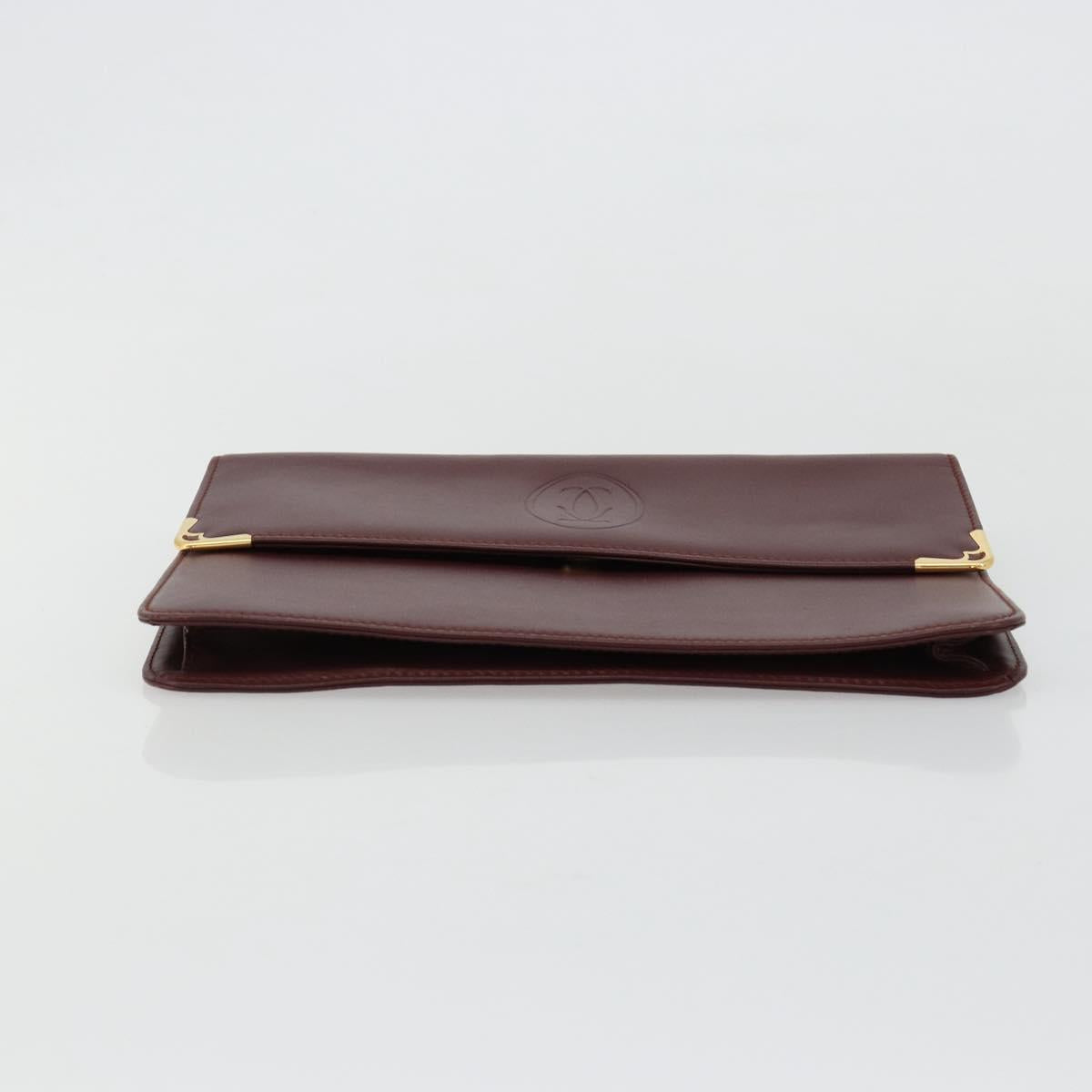 CARTIER Must Line Clutch Bag Leather Bordeaux Gold Auth 182459