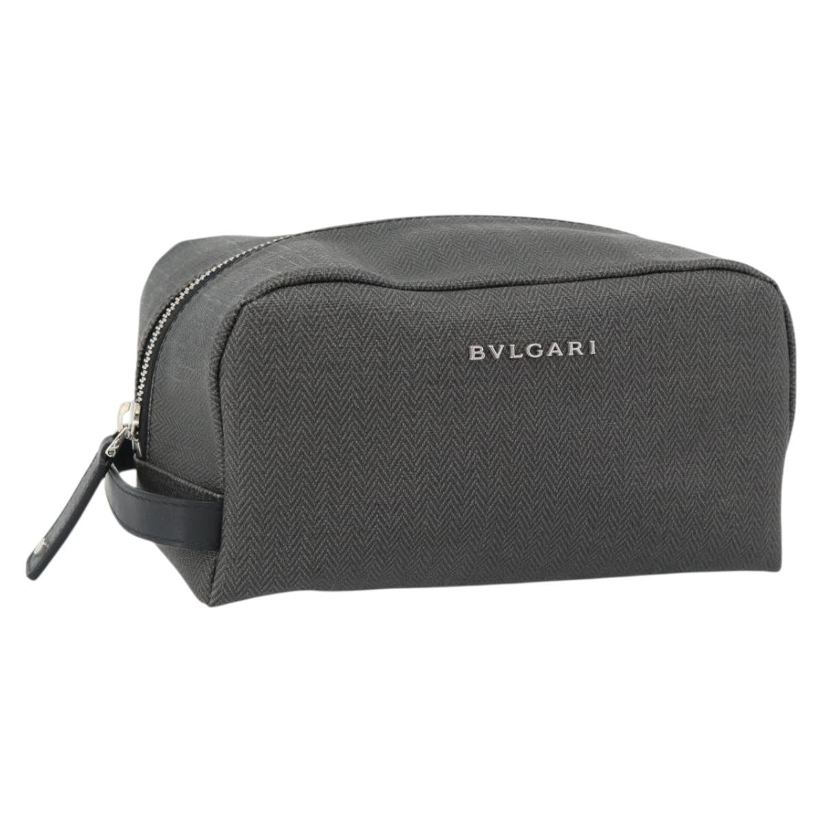 BVLGARI Clutch Bag PVC Gray Silver Auth 182460A