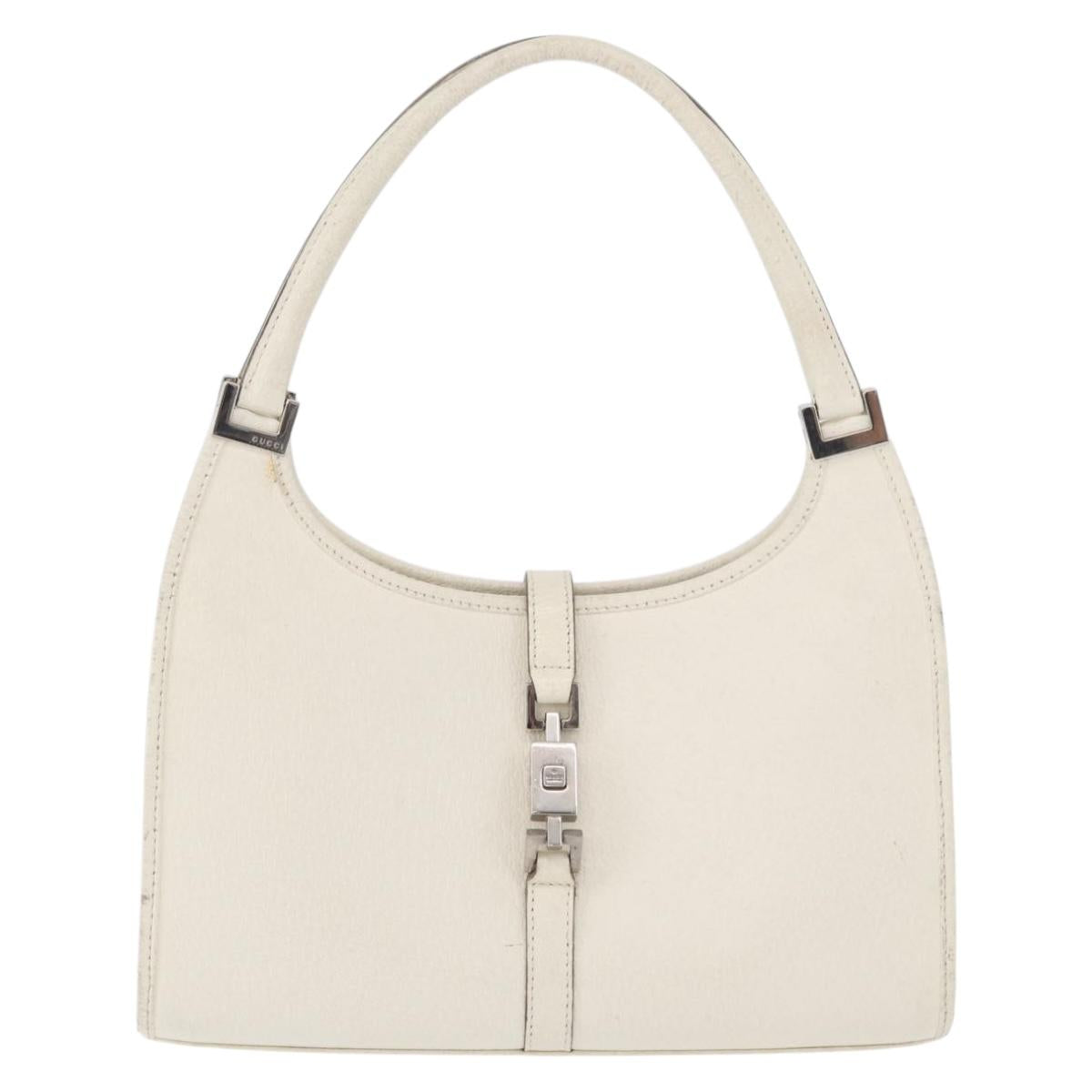 GUCCI Jackie Hand Bag Leather White Silver 002 1068 Auth 182461