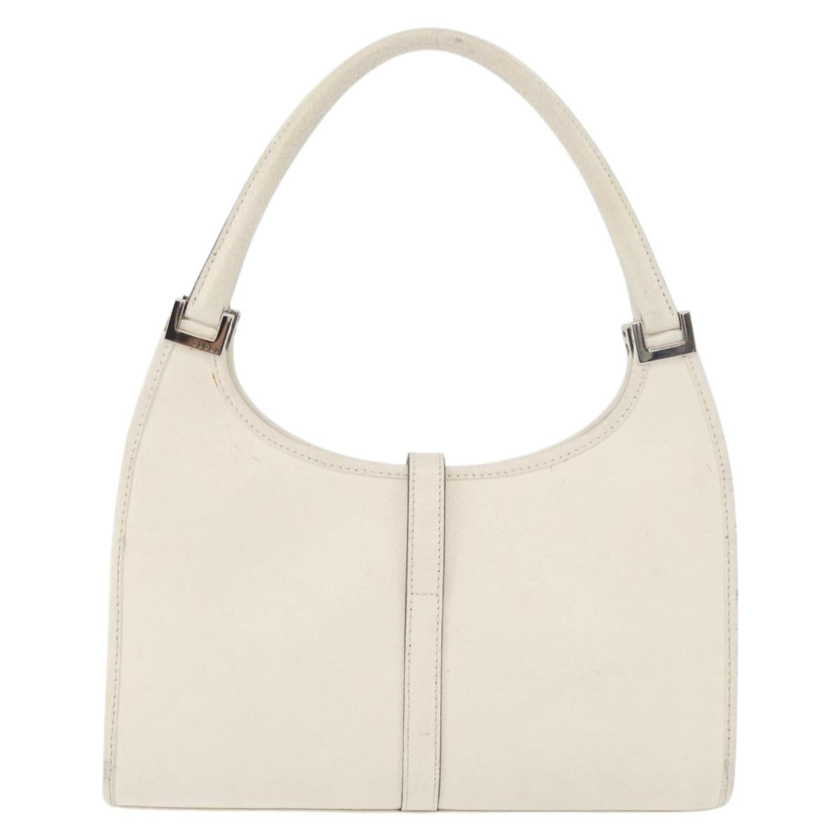 GUCCI Jackie Hand Bag Leather White Silver 002 1068 Auth 182461