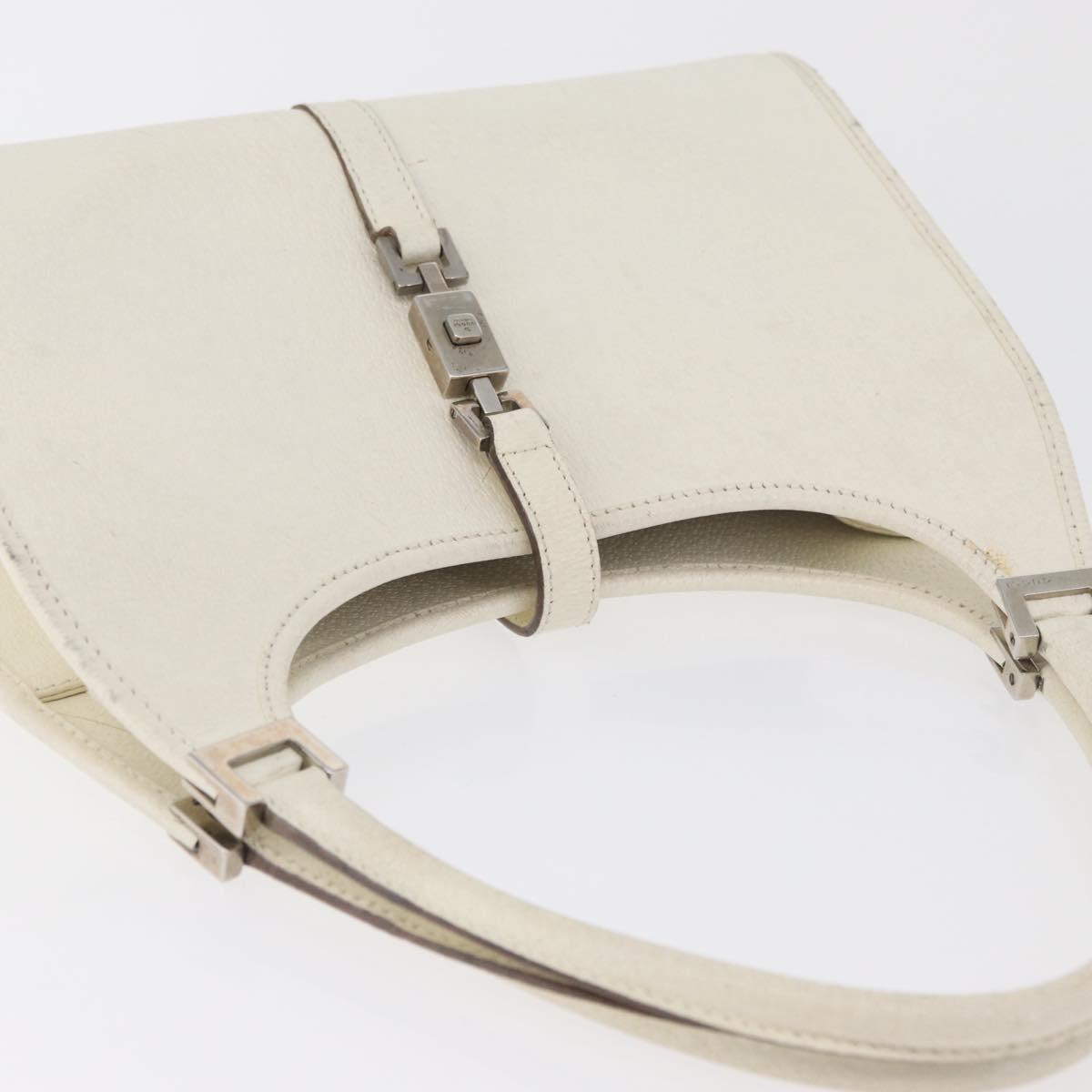 GUCCI Jackie Hand Bag Leather White Silver 002 1068 Auth 182461