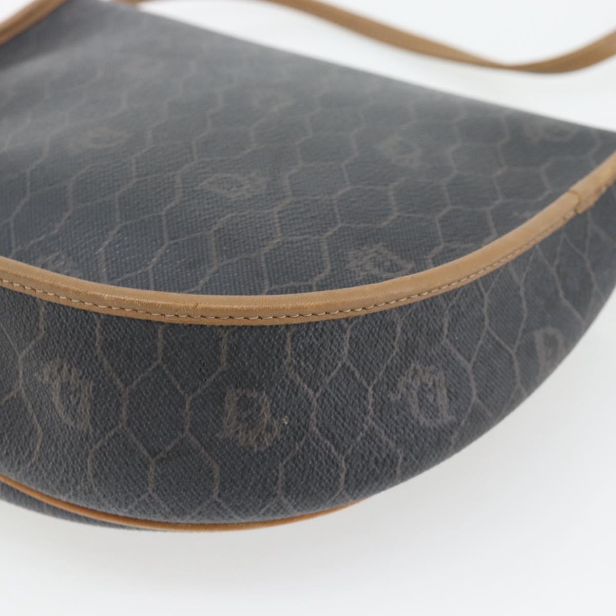 Christian Dior Honeycomb Canvas Shoulder Bag PVC Black Gold Auth 182462