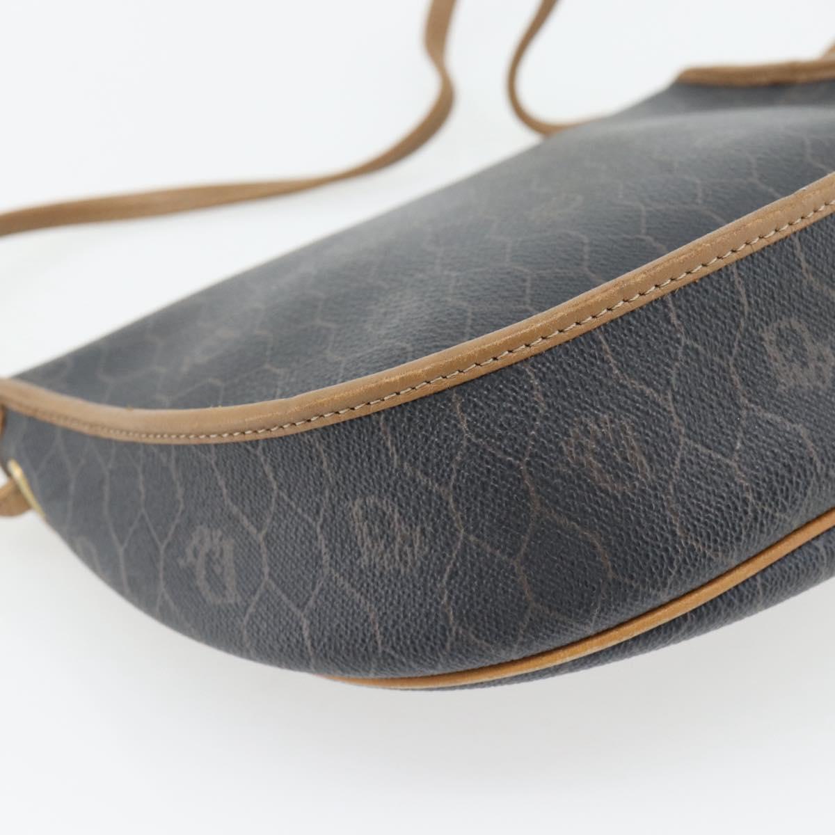 Christian Dior Honeycomb Canvas Shoulder Bag PVC Black Gold Auth 182462