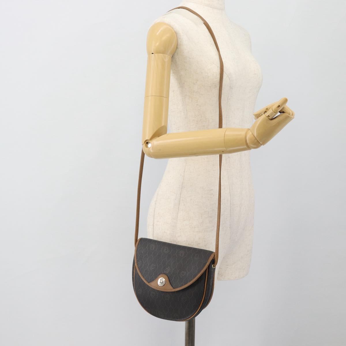 Christian Dior Honeycomb Canvas Shoulder Bag PVC Black Gold Auth 182462