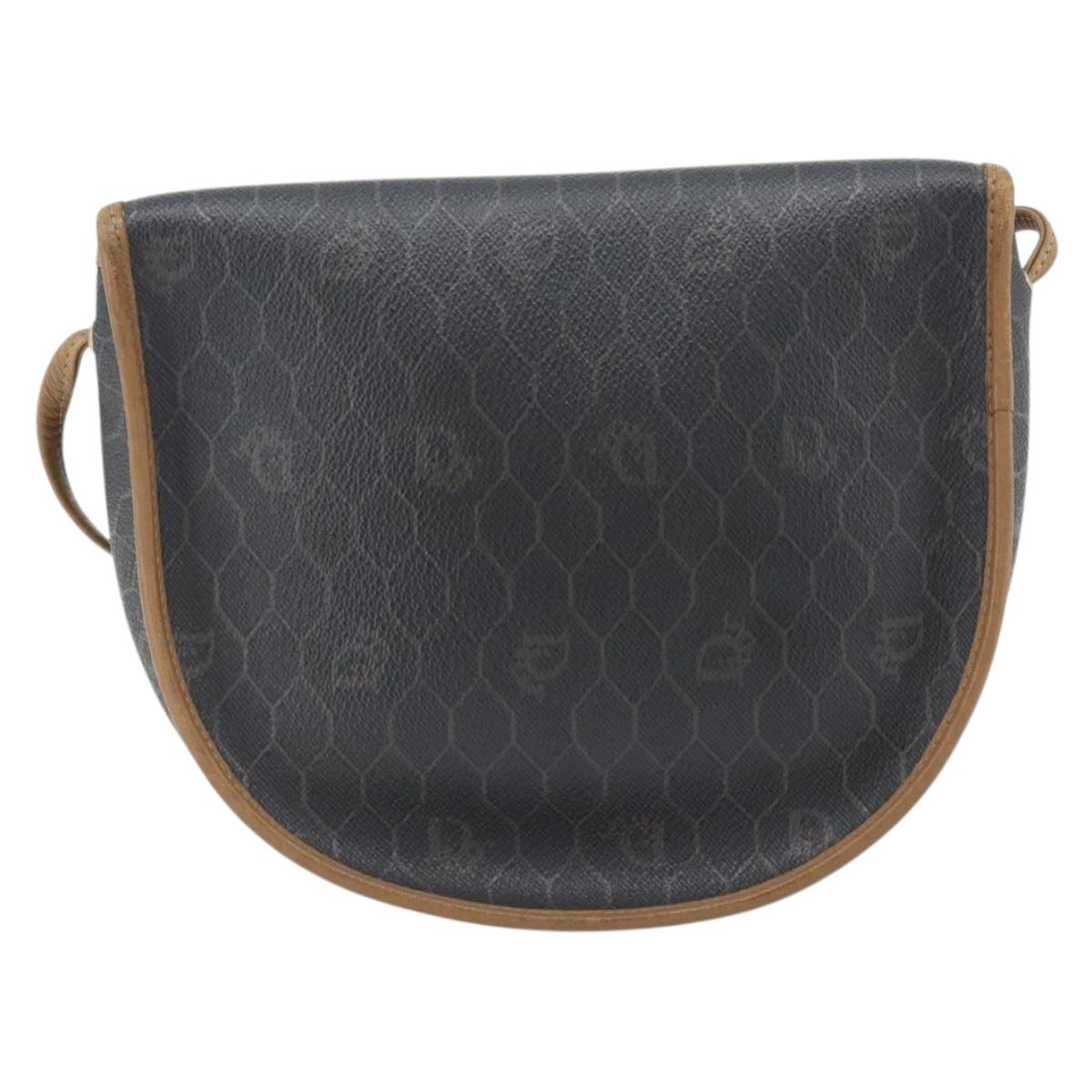 Christian Dior Honeycomb Canvas Shoulder Bag PVC Black Gold Auth 182462