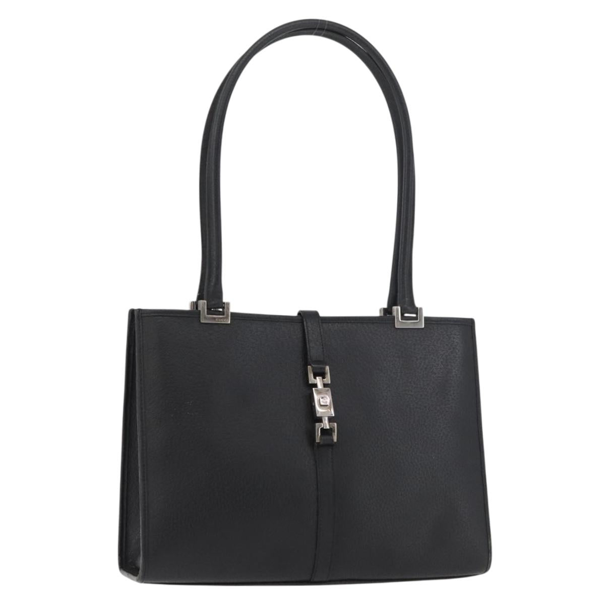 GUCCI Jackie Hand Bag Leather Black Silver 002 1073 1705 Auth 182463A