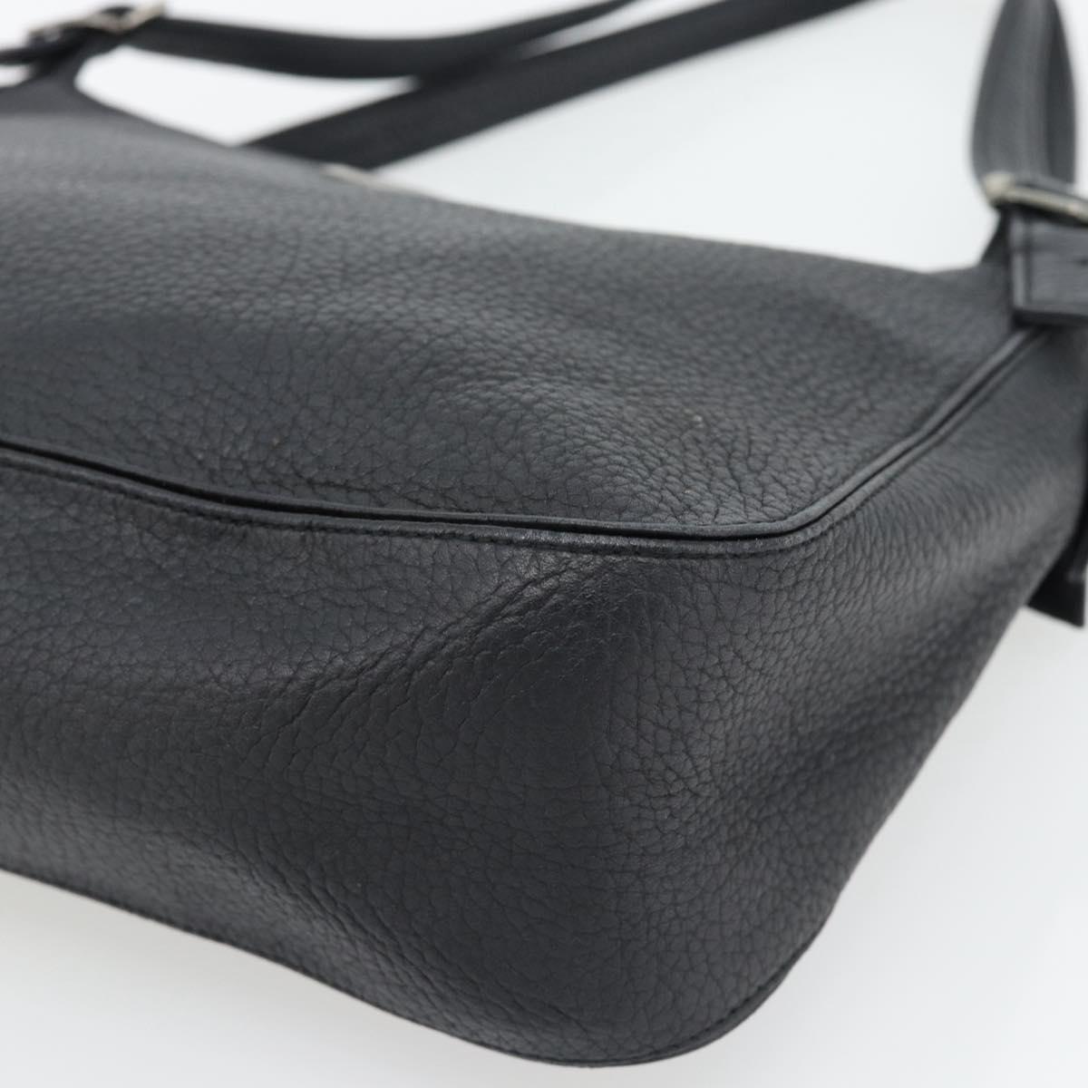 SAINT LAURENT Heart Shoulder Bag Leather Silver Black Auth 182466