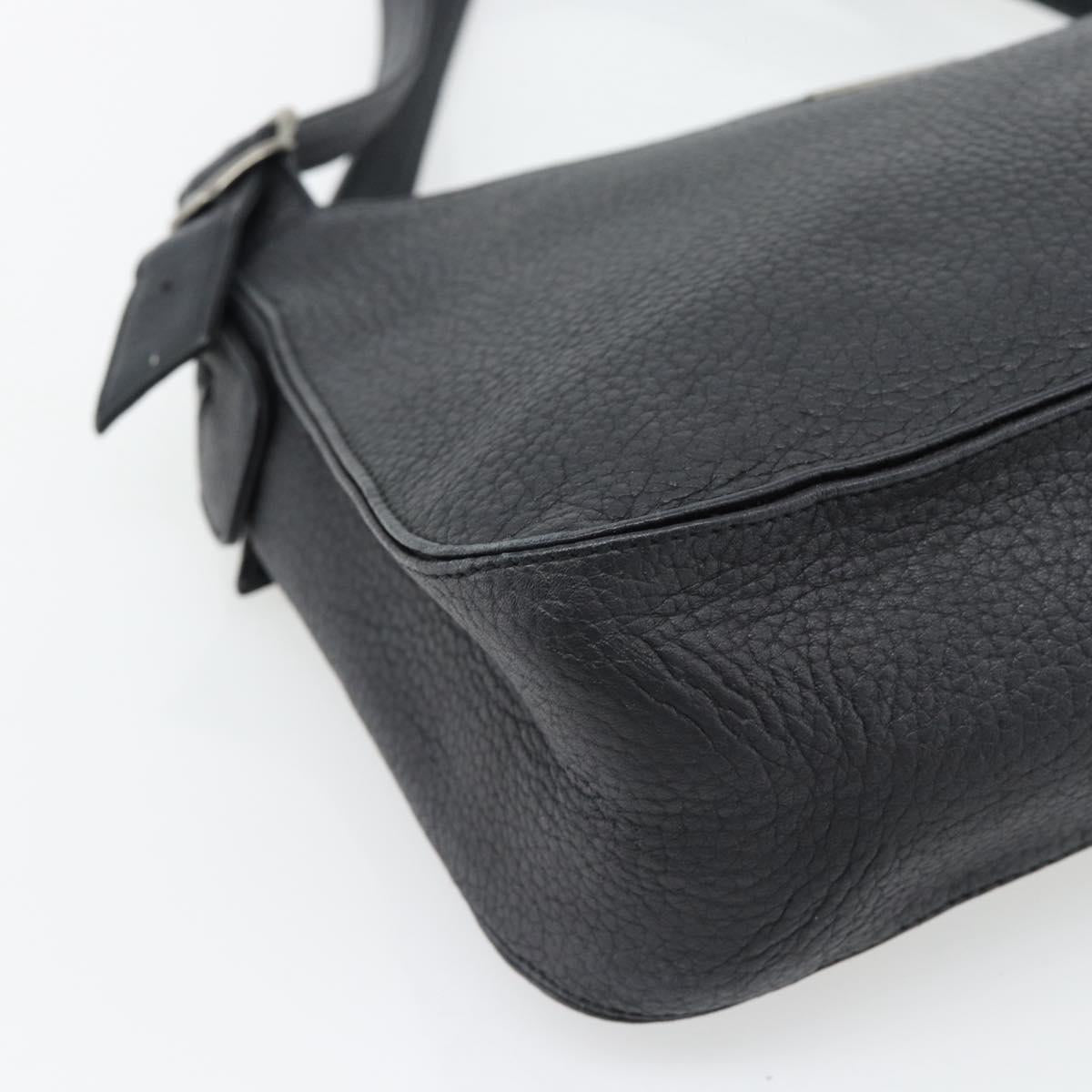 SAINT LAURENT Heart Shoulder Bag Leather Silver Black Auth 182466
