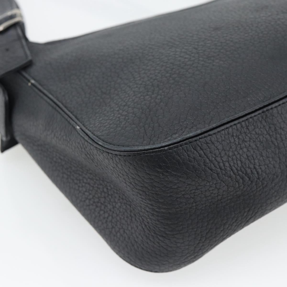 SAINT LAURENT Heart Shoulder Bag Leather Silver Black Auth 182466