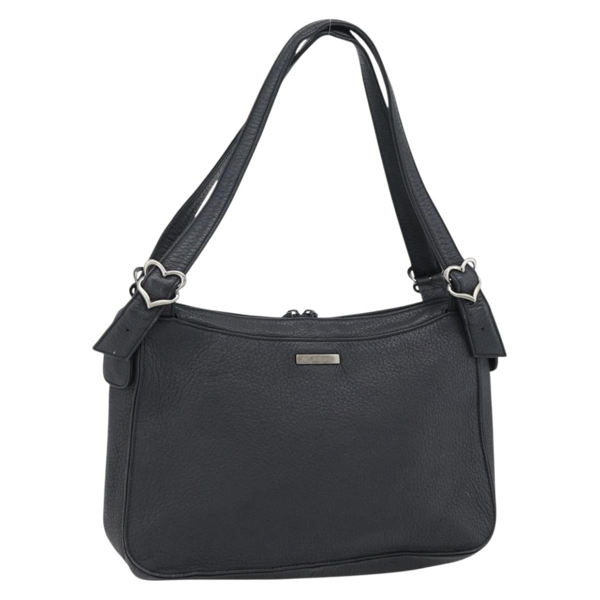SAINT LAURENT Heart Shoulder Bag Leather Silver Black Auth 182466