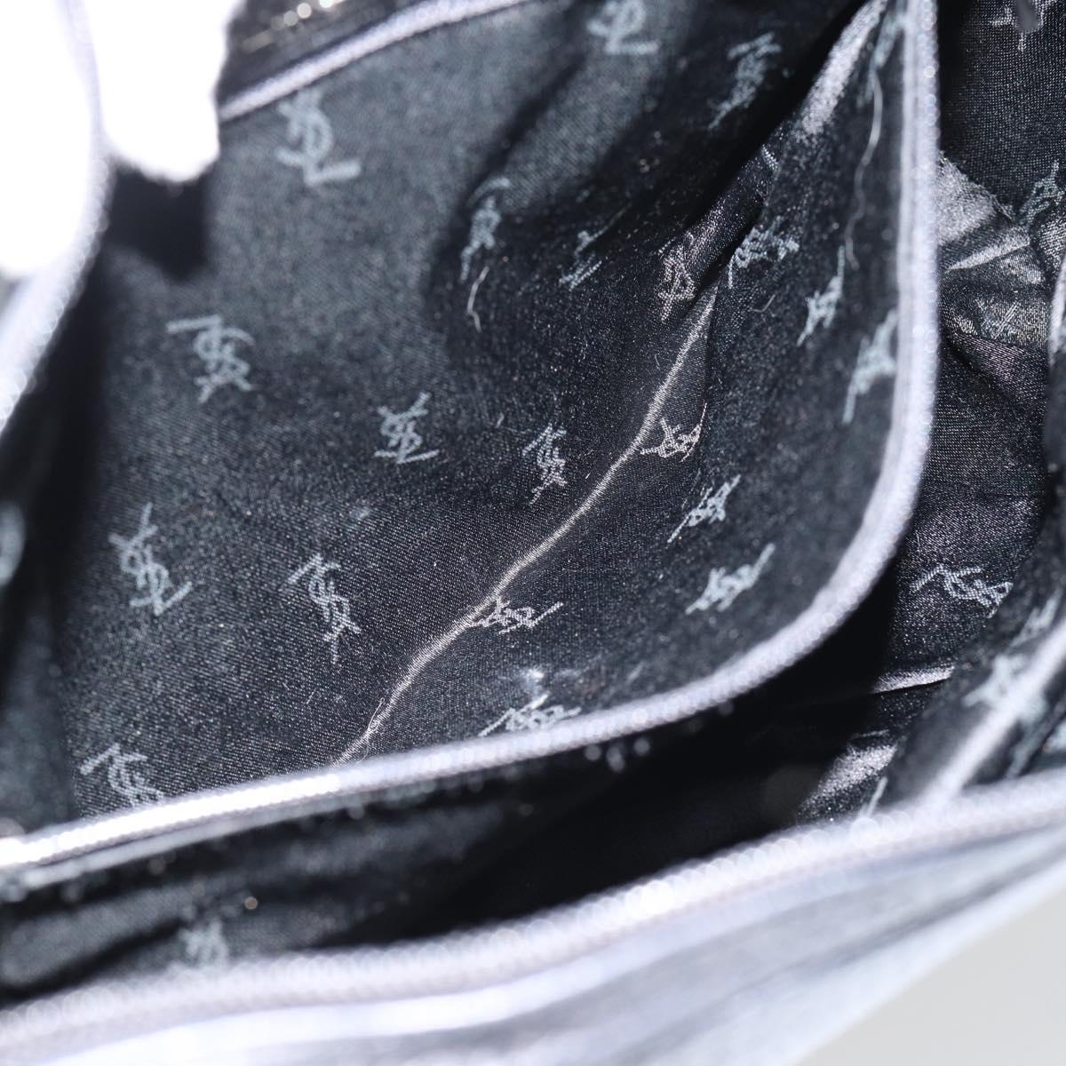 SAINT LAURENT Heart Shoulder Bag Leather Silver Black Auth 182466