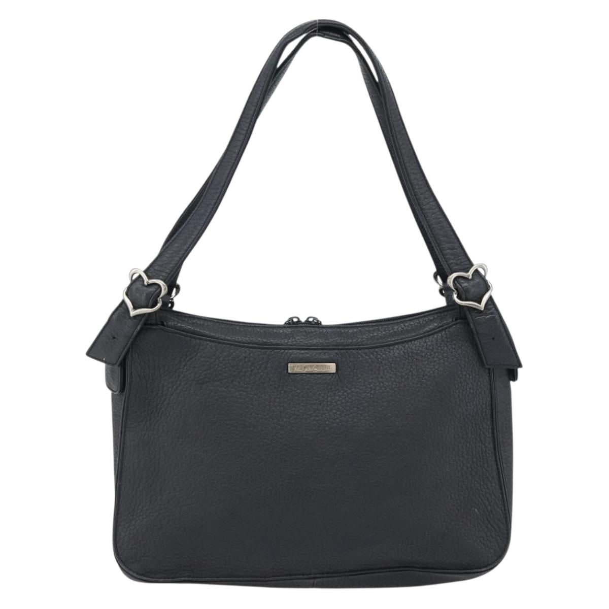 SAINT LAURENT Heart Shoulder Bag Leather Silver Black Auth 182466